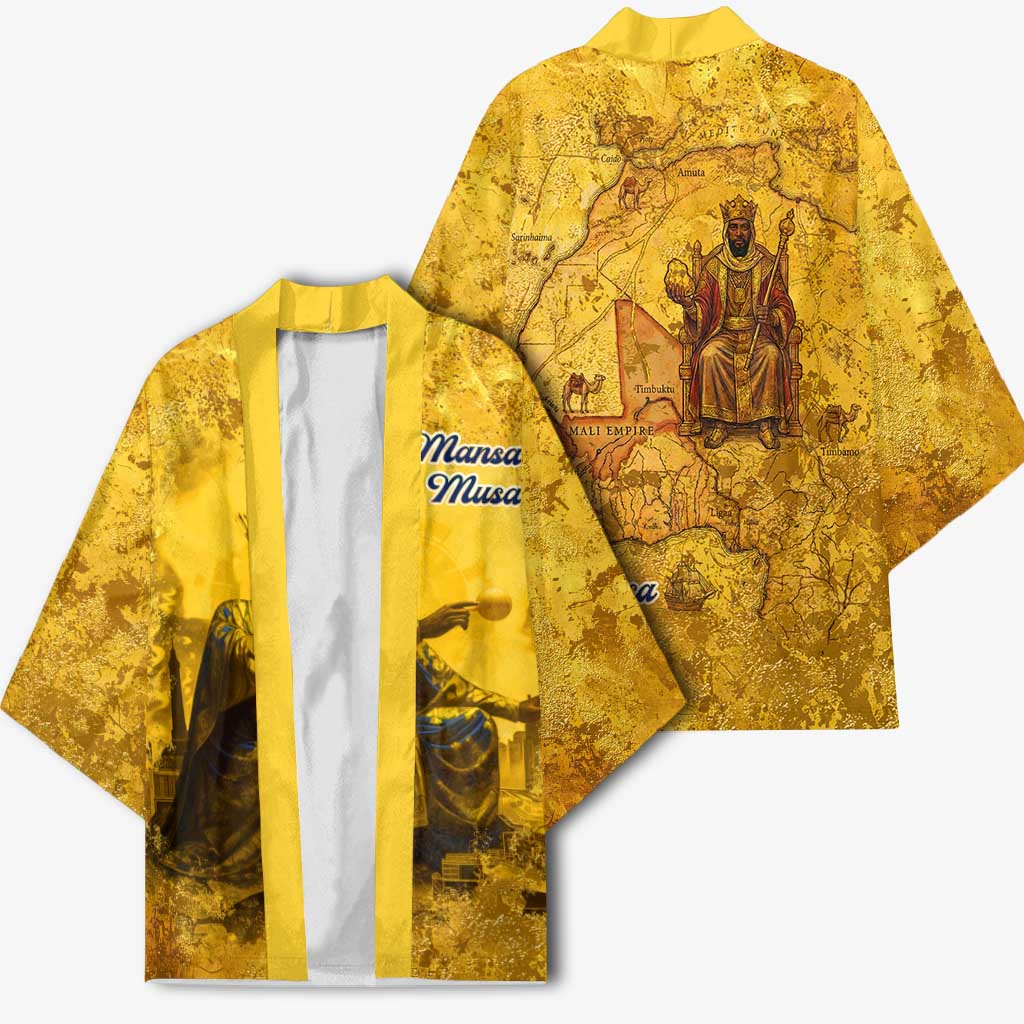 Mansa Musa Kimono Golden Legacy Theme Ancient Map Regal Portrait of Mali Emperor Timbuktu - African Pride