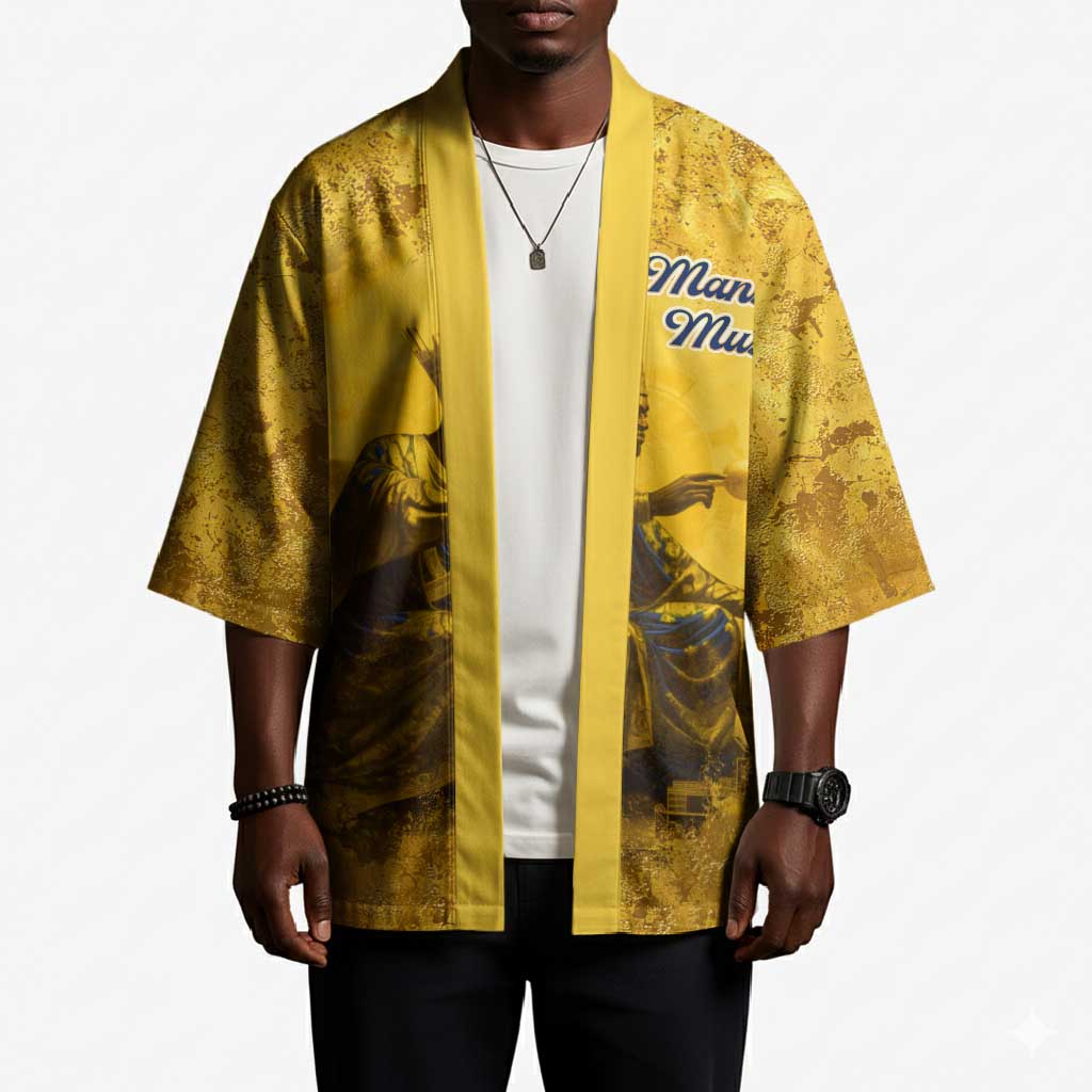 Mansa Musa Kimono Golden Legacy Theme Ancient Map Regal Portrait of Mali Emperor Timbuktu - African Pride