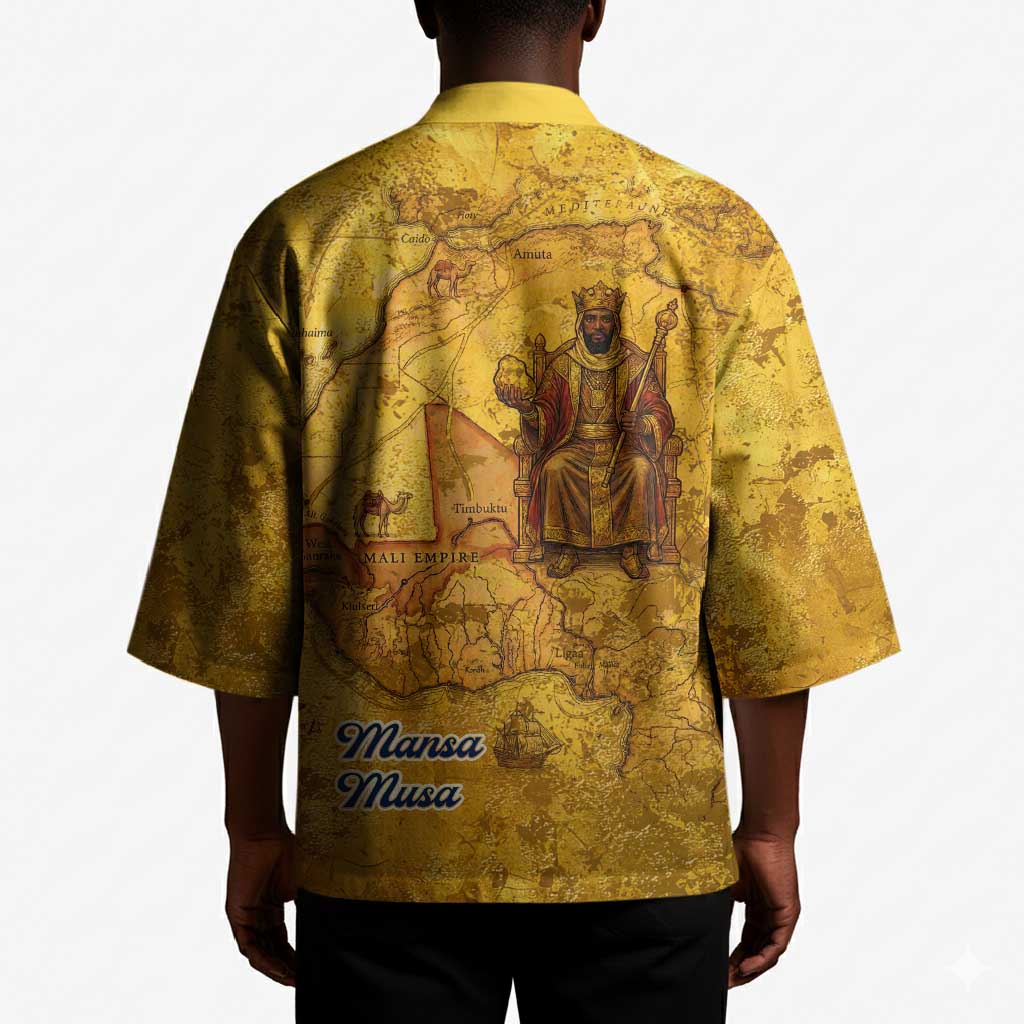 Mansa Musa Kimono Golden Legacy Theme Ancient Map Regal Portrait of Mali Emperor Timbuktu - African Pride