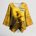 Mansa Musa Kimono Sleeve Blouse Golden Legacy Theme Ancient Map Regal Portrait of Mali Emperor Timbuktu - African Pride