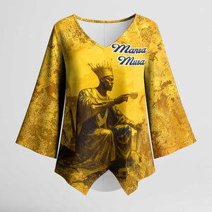 Mansa Musa Kimono Sleeve Blouse Golden Legacy Theme Ancient Map Regal Portrait of Mali Emperor Timbuktu - African Pride