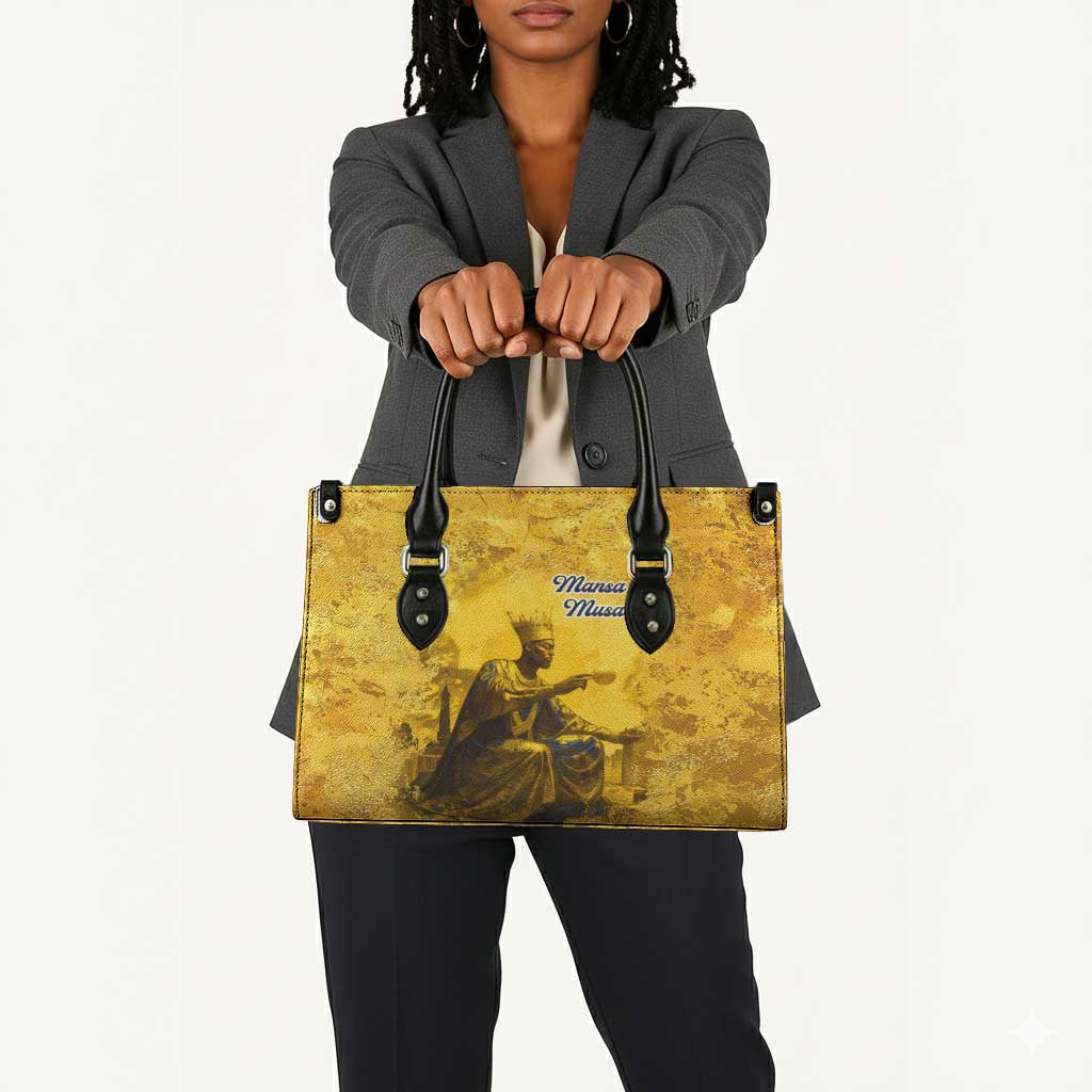 Mansa Musa Leather Bag Golden Legacy Theme Ancient Map Regal Portrait of Mali Emperor Timbuktu - African Pride