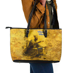 Mansa Musa Leather Tote Bag Golden Legacy Theme Ancient Map Regal Portrait of Mali Emperor Timbuktu - African Pride