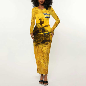 Mansa Musa Long Sleeve Bodycon Dress Golden Legacy Theme Ancient Map Regal Portrait of Mali Emperor Timbuktu - African Pride