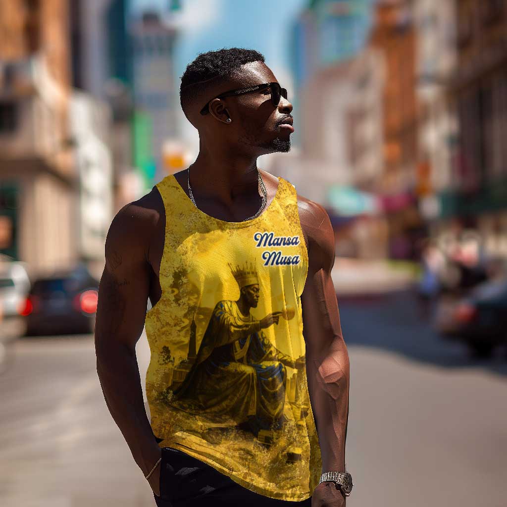 Mansa Musa Men Tank Top Golden Legacy Theme Ancient Map Regal Portrait of Mali Emperor Timbuktu - African Pride