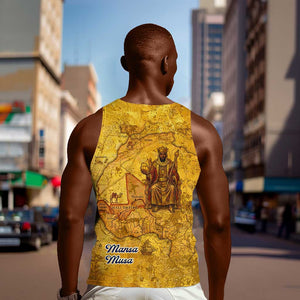 Mansa Musa Men Tank Top Golden Legacy Theme Ancient Map Regal Portrait of Mali Emperor Timbuktu - African Pride