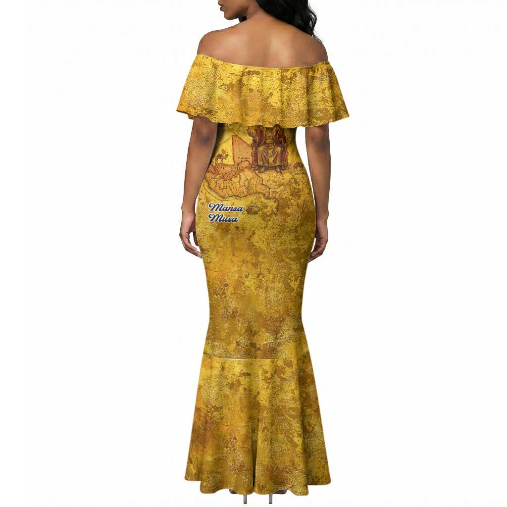 Mansa Musa Mermaid Dress Golden Legacy Theme Ancient Map Regal Portrait of Mali Emperor Timbuktu - African Pride