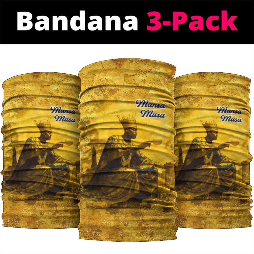 Mansa Musa Neck Gaiter Golden Legacy Theme Ancient Map Regal Portrait of Mali Emperor Timbuktu - African Pride