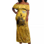 Mansa Musa Off Shoulder Maxi Dress Golden Legacy Theme Ancient Map Regal Portrait of Mali Emperor Timbuktu - African Pride