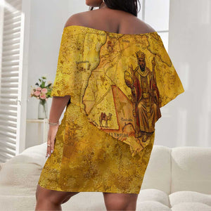 Mansa Musa Off Shoulder Short Dress Golden Legacy Theme Ancient Map Regal Portrait of Mali Emperor Timbuktu - African Pride