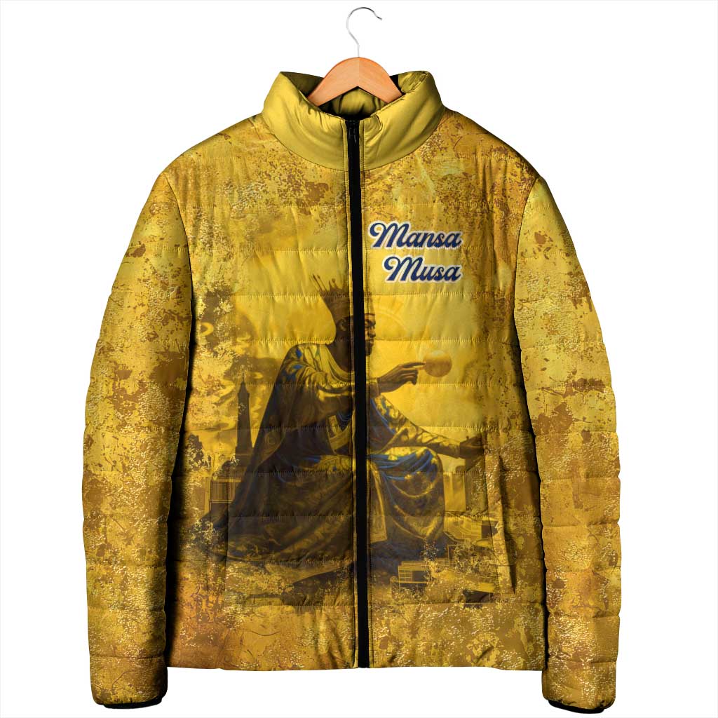 Mansa Musa Padded Jacket Golden Legacy Theme Ancient Map Regal Portrait of Mali Emperor Timbuktu - African Pride