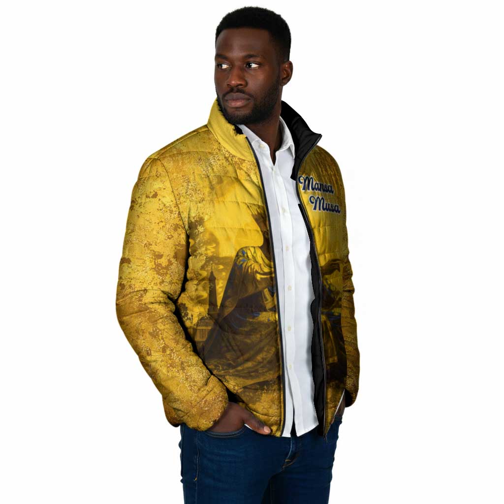 Mansa Musa Padded Jacket Golden Legacy Theme Ancient Map Regal Portrait of Mali Emperor Timbuktu - African Pride