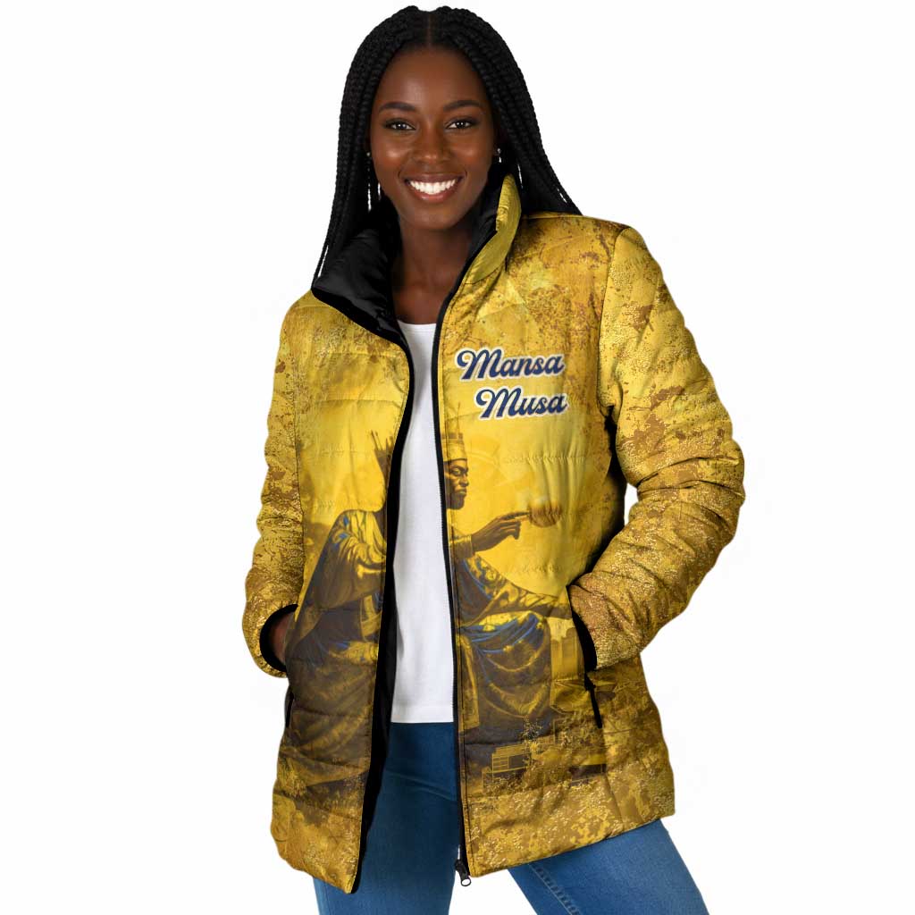Mansa Musa Padded Jacket Golden Legacy Theme Ancient Map Regal Portrait of Mali Emperor Timbuktu - African Pride