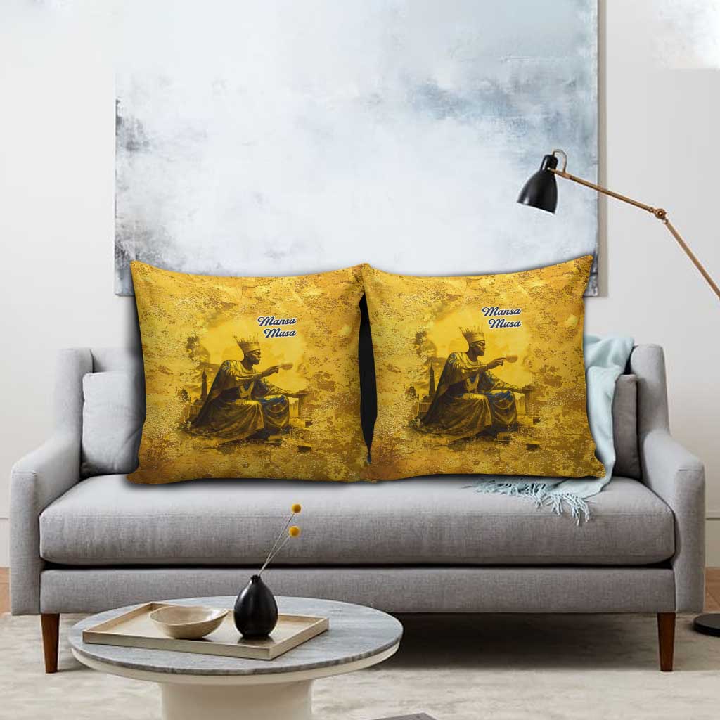 Mansa Musa Pillow Cover Golden Legacy Theme Ancient Map Regal Portrait of Mali Emperor Timbuktu - African Pride