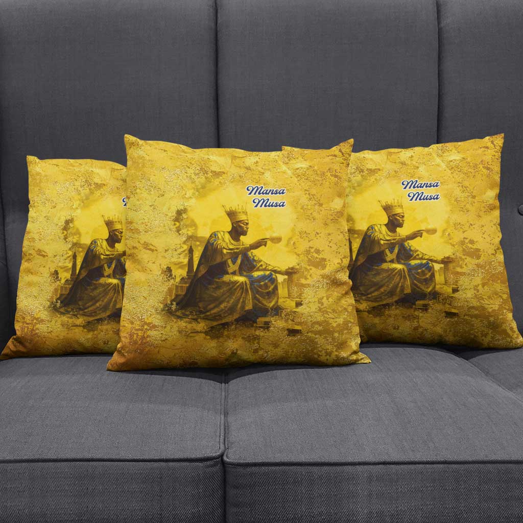 Mansa Musa Pillow Cover Golden Legacy Theme Ancient Map Regal Portrait of Mali Emperor Timbuktu - African Pride