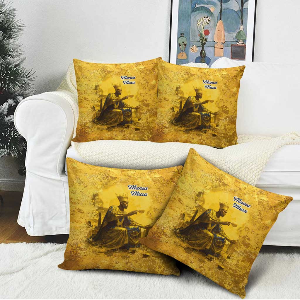Mansa Musa Pillow Cover Golden Legacy Theme Ancient Map Regal Portrait of Mali Emperor Timbuktu - African Pride