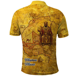 Mansa Musa Polo Shirt Golden Legacy Theme Ancient Map Regal Portrait of Mali Emperor Timbuktu - African Pride