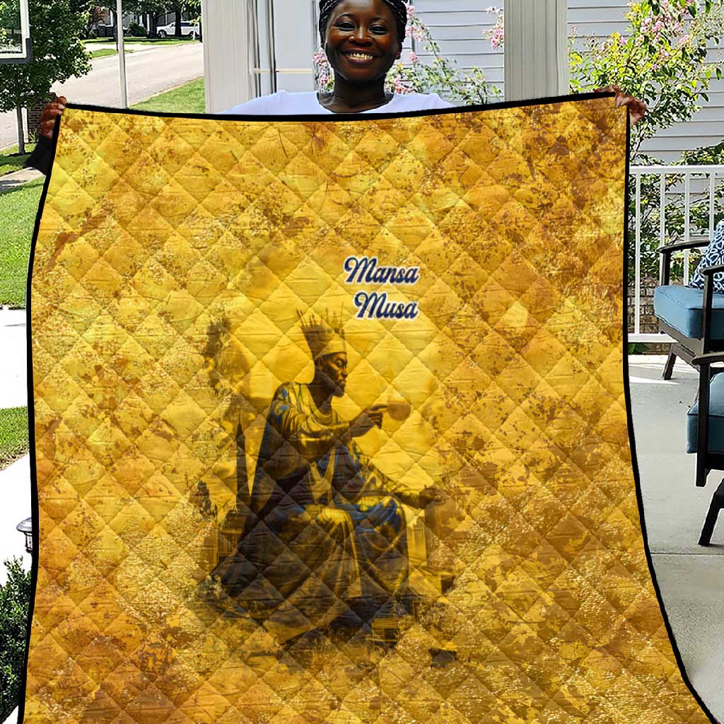 Mansa Musa Quilt Golden Legacy Theme Ancient Map Regal Portrait of Mali Emperor Timbuktu - African Pride