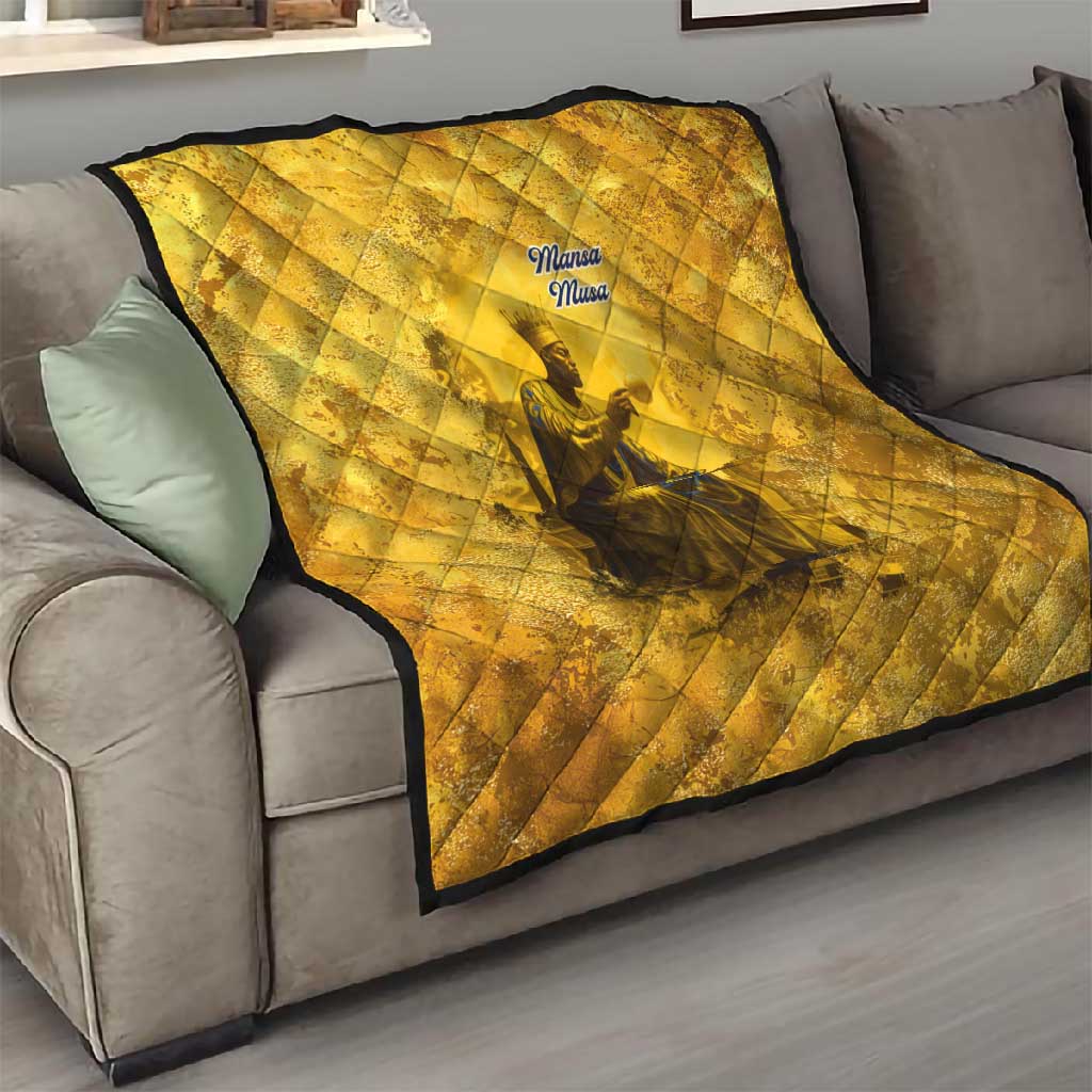 Mansa Musa Quilt Golden Legacy Theme Ancient Map Regal Portrait of Mali Emperor Timbuktu - African Pride