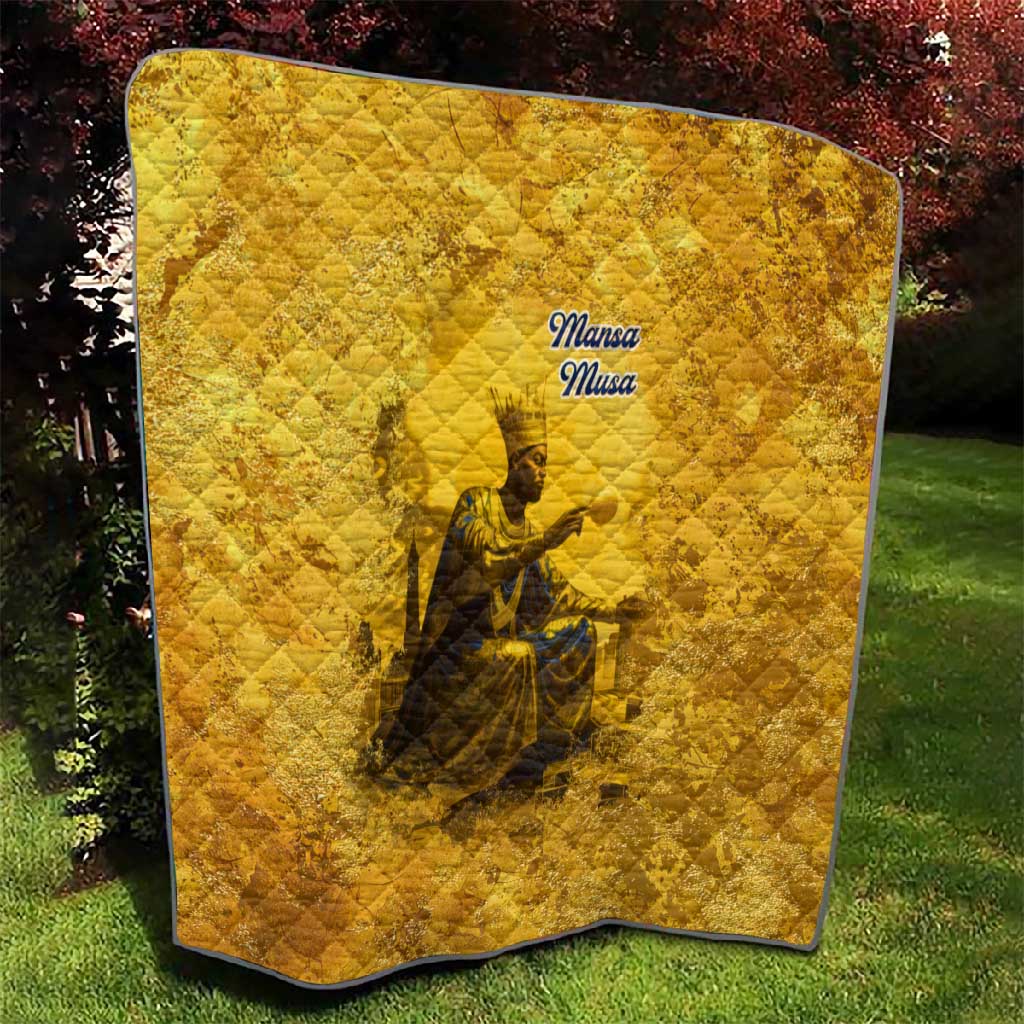 Mansa Musa Quilt Golden Legacy Theme Ancient Map Regal Portrait of Mali Emperor Timbuktu - African Pride