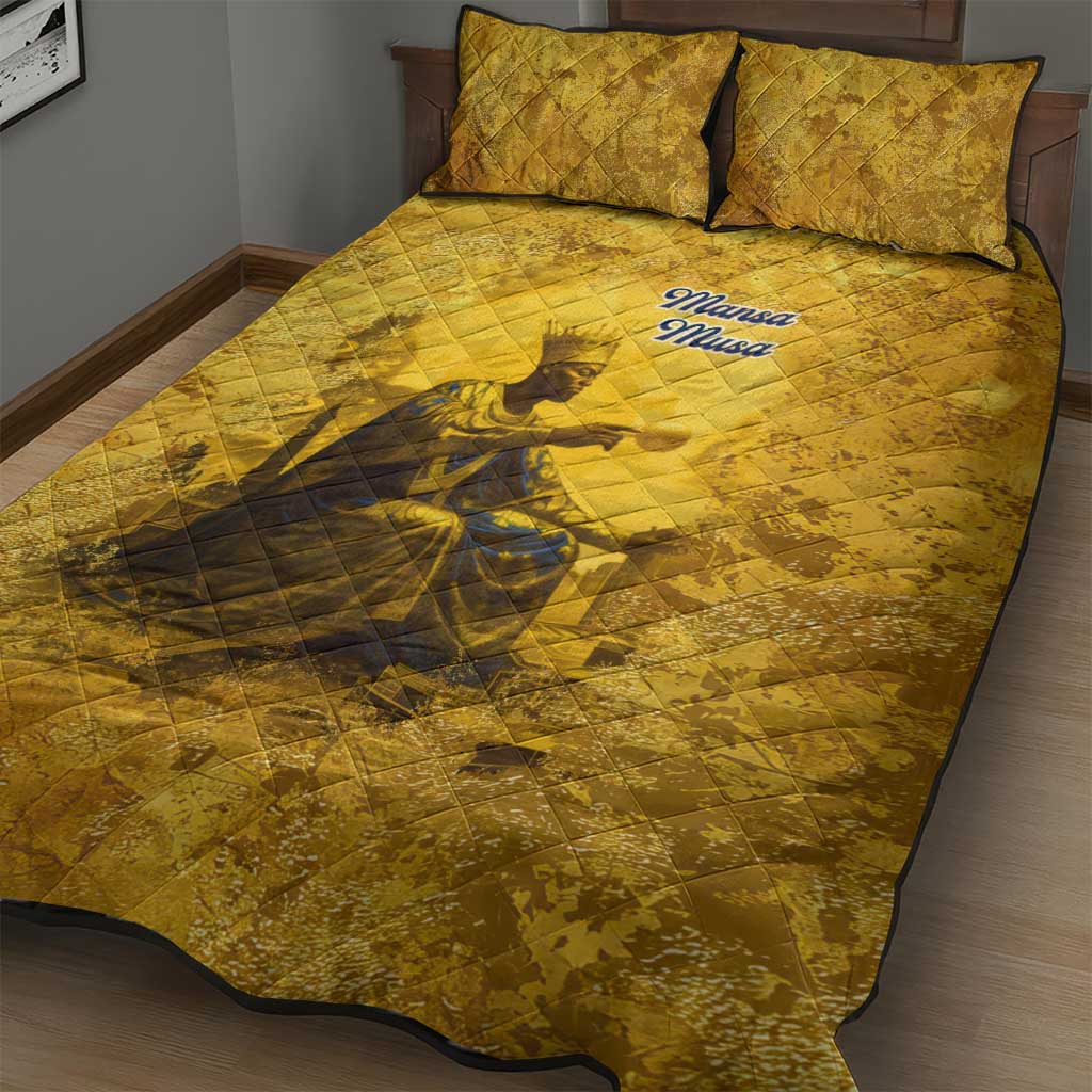 Mansa Musa Quilt Bed Set Golden Legacy Theme Ancient Map Regal Portrait of Mali Emperor Timbuktu - African Pride