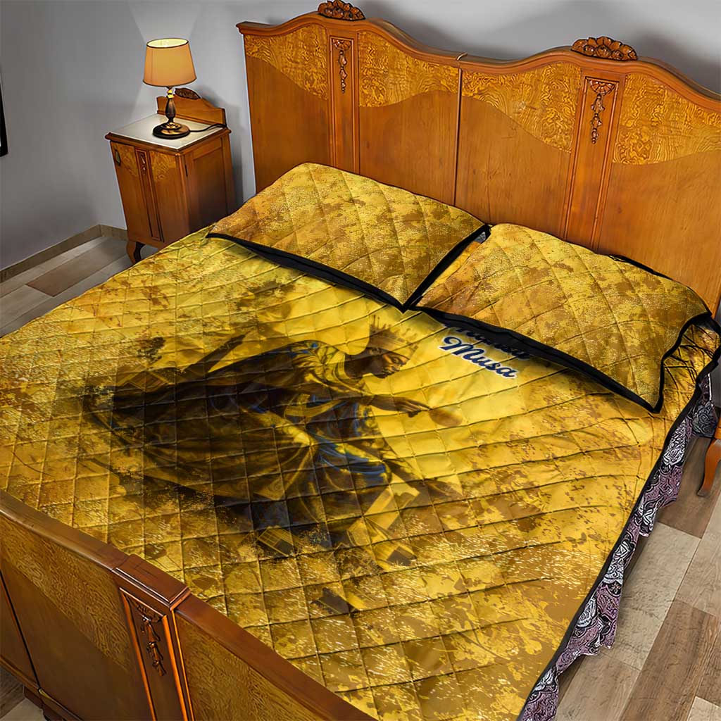 Mansa Musa Quilt Bed Set Golden Legacy Theme Ancient Map Regal Portrait of Mali Emperor Timbuktu - African Pride