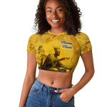 Mansa Musa Raglan Cropped T shirt Golden Legacy Theme Ancient Map Regal Portrait of Mali Emperor Timbuktu - African Pride