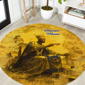 Mansa Musa Round Carpet Golden Legacy Theme Ancient Map Regal Portrait of Mali Emperor Timbuktu - African Pride