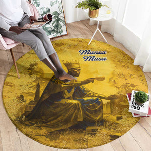Mansa Musa Round Carpet Golden Legacy Theme Ancient Map Regal Portrait of Mali Emperor Timbuktu - African Pride