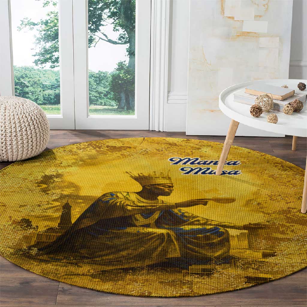 Mansa Musa Round Carpet Golden Legacy Theme Ancient Map Regal Portrait of Mali Emperor Timbuktu - African Pride