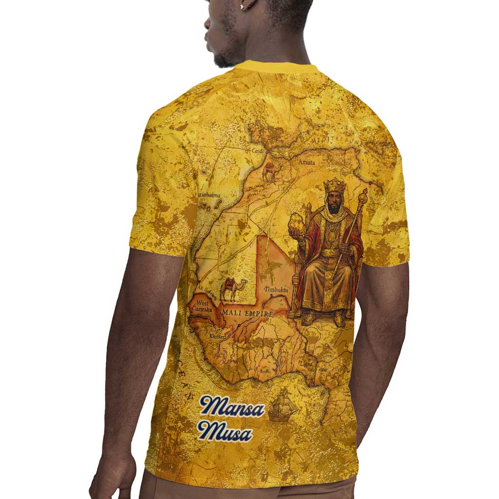 Mansa Musa Rugby Jersey Golden Legacy Theme Ancient Map Regal Portrait of Mali Emperor Timbuktu - African Pride