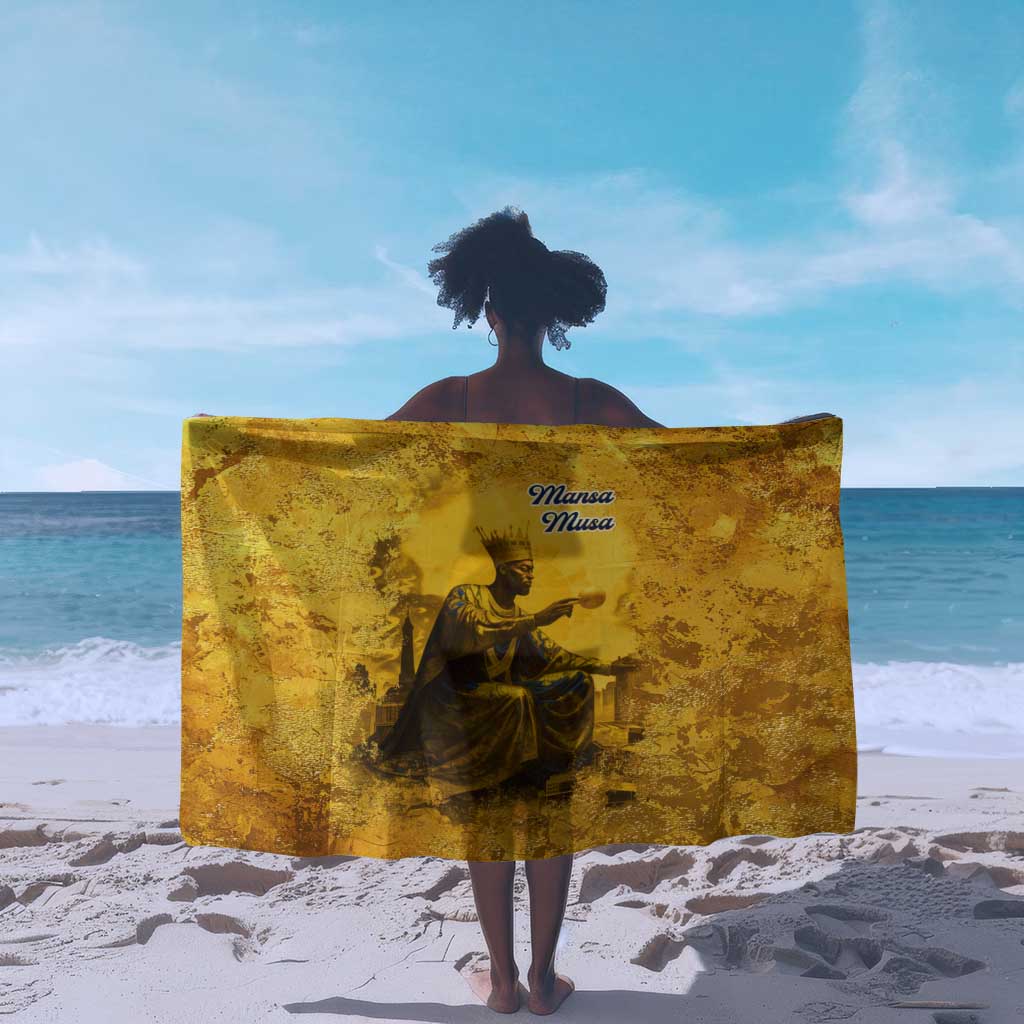 Mansa Musa Sarong Golden Legacy Theme Ancient Map Regal Portrait of Mali Emperor Timbuktu - African Pride