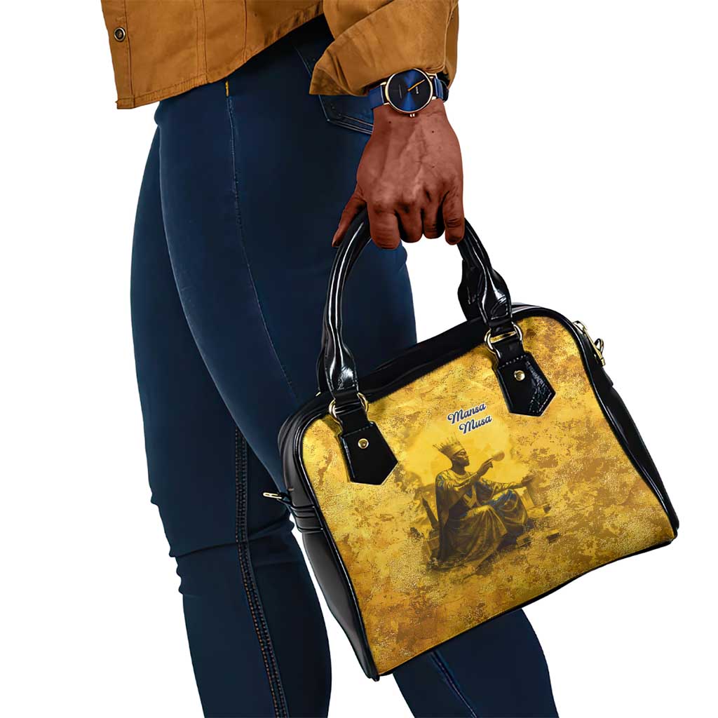Mansa Musa Shoulder Handbag Golden Legacy Theme Ancient Map Regal Portrait of Mali Emperor Timbuktu - African Pride