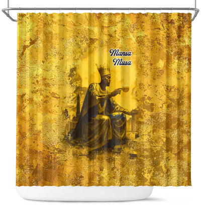 Mansa Musa Shower Curtain Golden Legacy Theme Ancient Map Regal Portrait of Mali Emperor Timbuktu - African Pride