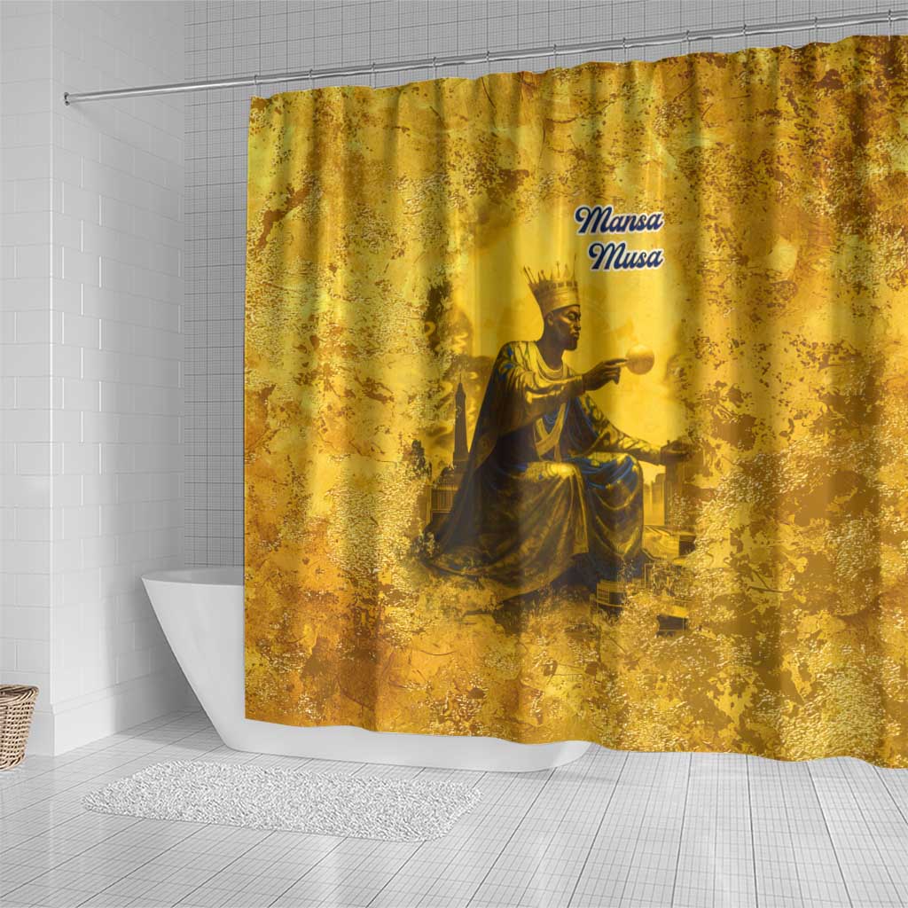 Mansa Musa Shower Curtain Golden Legacy Theme Ancient Map Regal Portrait of Mali Emperor Timbuktu - African Pride