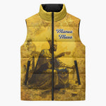Mansa Musa Sleeveless Puffer Jacket Golden Legacy Theme Ancient Map Regal Portrait of Mali Emperor Timbuktu - African Pride