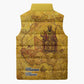 Mansa Musa Sleeveless Puffer Jacket Golden Legacy Theme Ancient Map Regal Portrait of Mali Emperor Timbuktu - African Pride