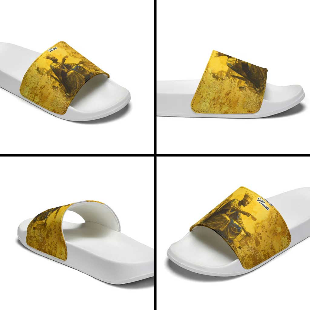 Mansa Musa Slide Sandals Golden Legacy Theme Ancient Map Regal Portrait of Mali Emperor Timbuktu - African Pride