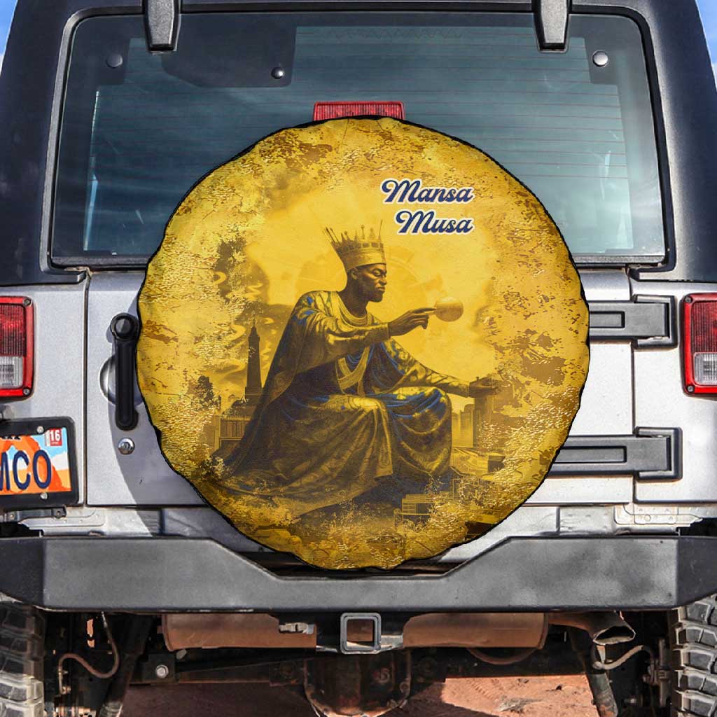 Mansa Musa Spare Tire Cover Golden Legacy Theme Ancient Map Regal Portrait of Mali Emperor Timbuktu - African Pride