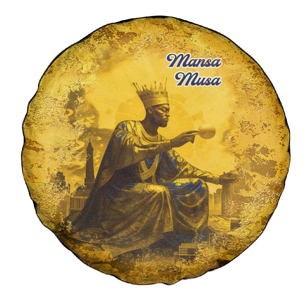 Mansa Musa Spare Tire Cover Golden Legacy Theme Ancient Map Regal Portrait of Mali Emperor Timbuktu - African Pride