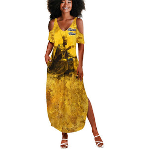 Mansa Musa Summer Maxi Dress Golden Legacy Theme Ancient Map Regal Portrait of Mali Emperor Timbuktu - African Pride
