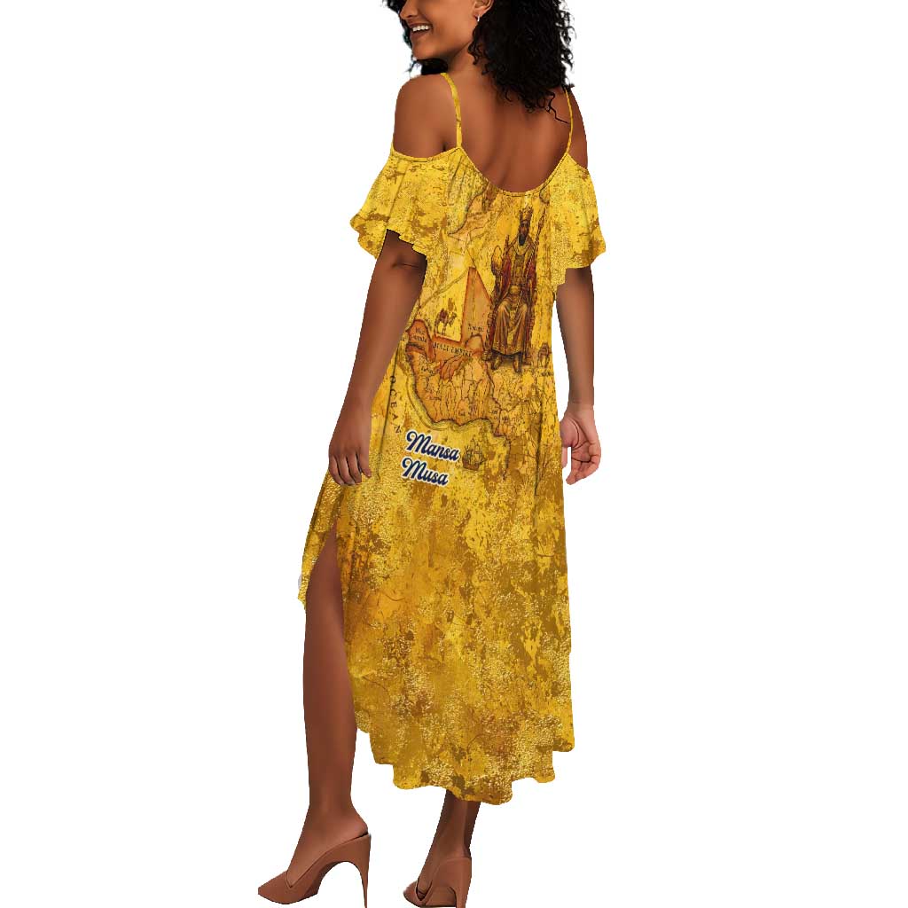 Mansa Musa Summer Maxi Dress Golden Legacy Theme Ancient Map Regal Portrait of Mali Emperor Timbuktu - African Pride