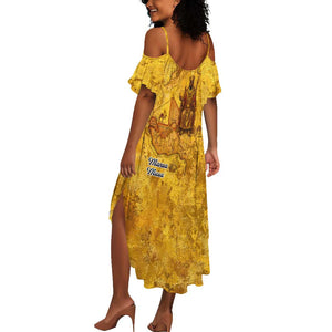 Mansa Musa Summer Maxi Dress Golden Legacy Theme Ancient Map Regal Portrait of Mali Emperor Timbuktu - African Pride