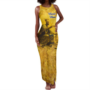 Mansa Musa Tank Maxi Dress Golden Legacy Theme Ancient Map Regal Portrait of Mali Emperor Timbuktu - African Pride