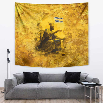 Mansa Musa Tapestry Golden Legacy Theme Ancient Map Regal Portrait of Mali Emperor Timbuktu - African Pride