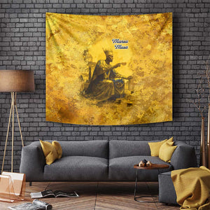 Mansa Musa Tapestry Golden Legacy Theme Ancient Map Regal Portrait of Mali Emperor Timbuktu - African Pride