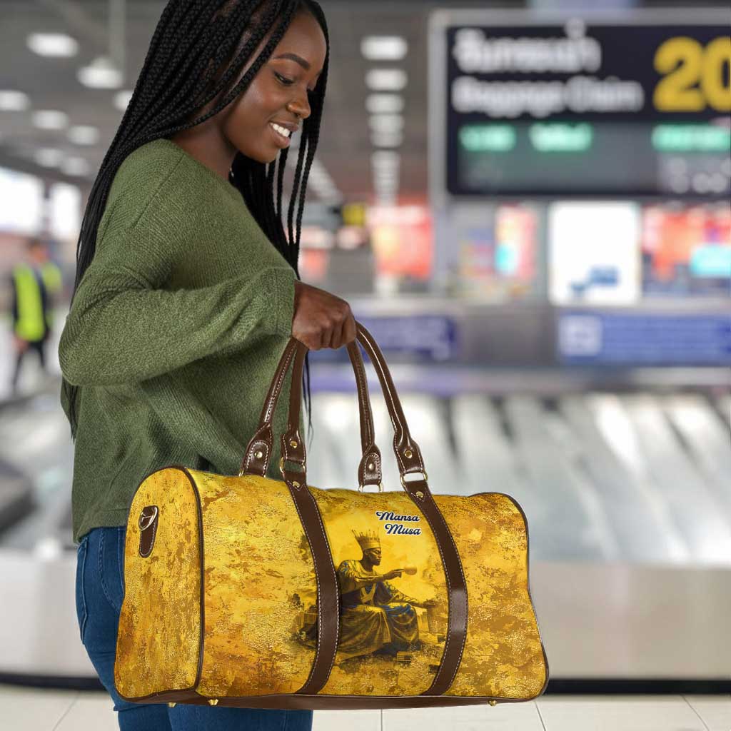 Mansa Musa Travel Bag Golden Legacy Theme Ancient Map Regal Portrait of Mali Emperor Timbuktu - African Pride