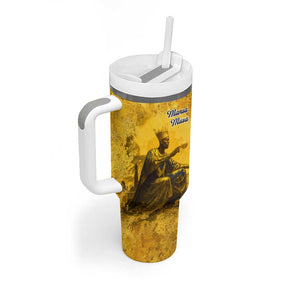 Mansa Musa Tumbler With Handle Golden Legacy Theme Ancient Map Regal Portrait of Mali Emperor Timbuktu - African Pride