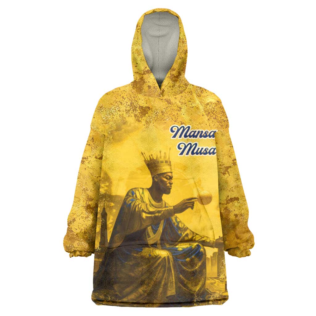 Mansa Musa Wearable Blanket Hoodie Golden Legacy Theme Ancient Map Regal Portrait of Mali Emperor Timbuktu - African Pride
