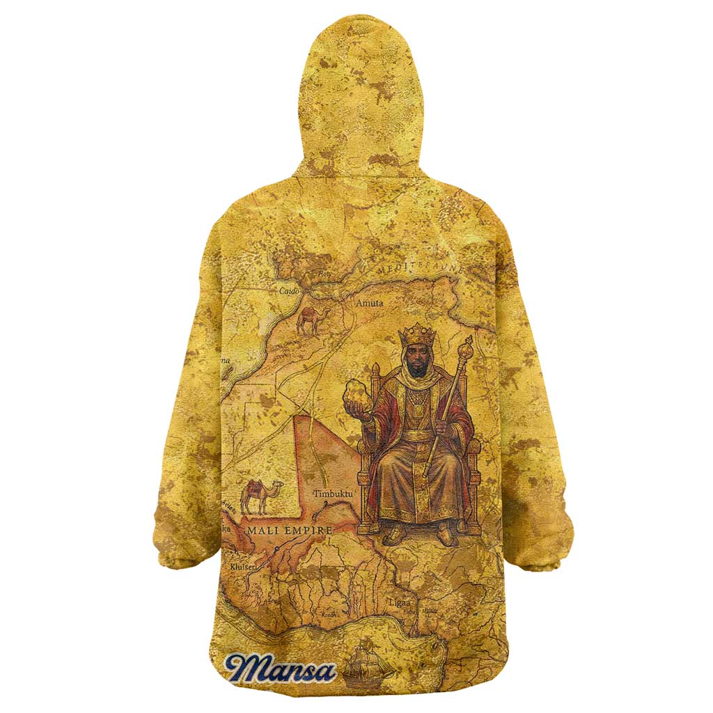 Mansa Musa Wearable Blanket Hoodie Golden Legacy Theme Ancient Map Regal Portrait of Mali Emperor Timbuktu - African Pride